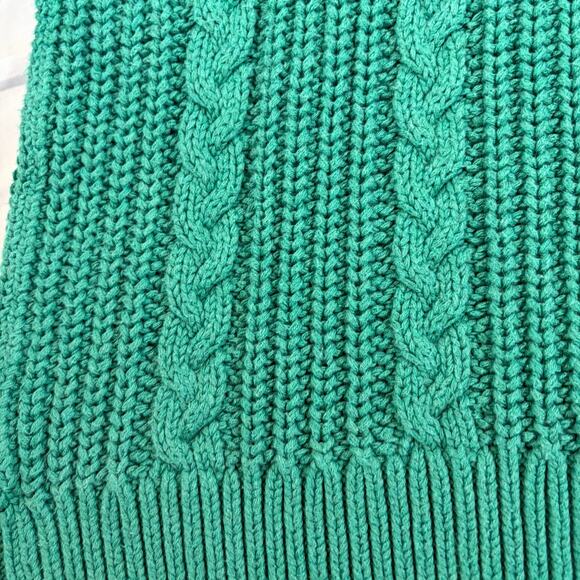 LLBean Vintage women’s green cotton cable sweater Size XL. Button shoulder 90s - Picture 3 of 5